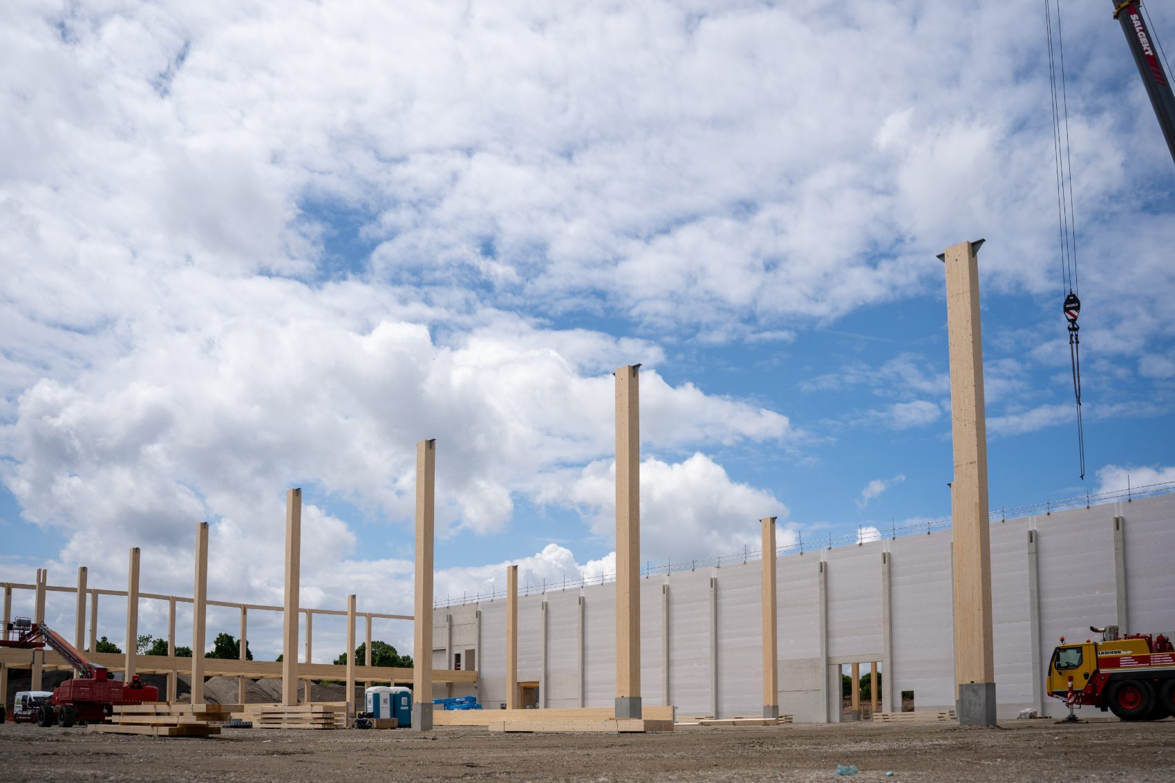 Glulam columns erected